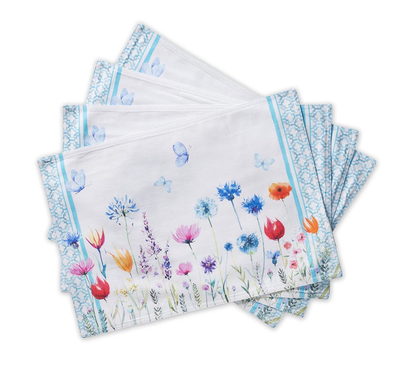 Maison d' Hermine Placemats Set of 4 100% Cotton Washable Cloth Place Mats, Reusable Table Mats for Kitchen Dining Decoration, Party, Restaurant Spring/Summer (Happy Florals - High Summer, 13" x 19") - Image 1